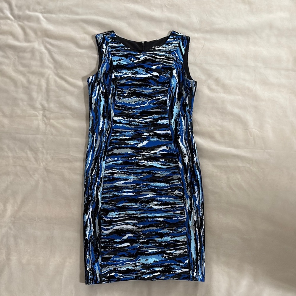 Jessica Blue and Black Sheath Midi Dress
